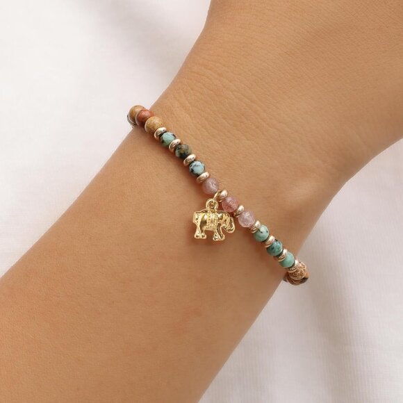 Inspirational Elephant Bracelet for Women - Natural Healing Stone Charm Jewelry - Picture 2 of 7